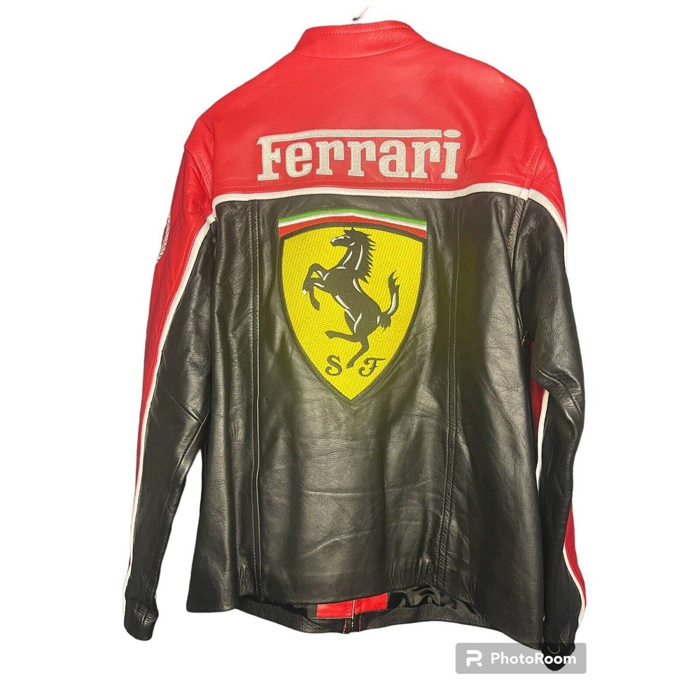 RARE Vintage Ferrari Puma Shell Vodafone Red Black Leather Jacket Size (adult M) - Picture 2 of 5